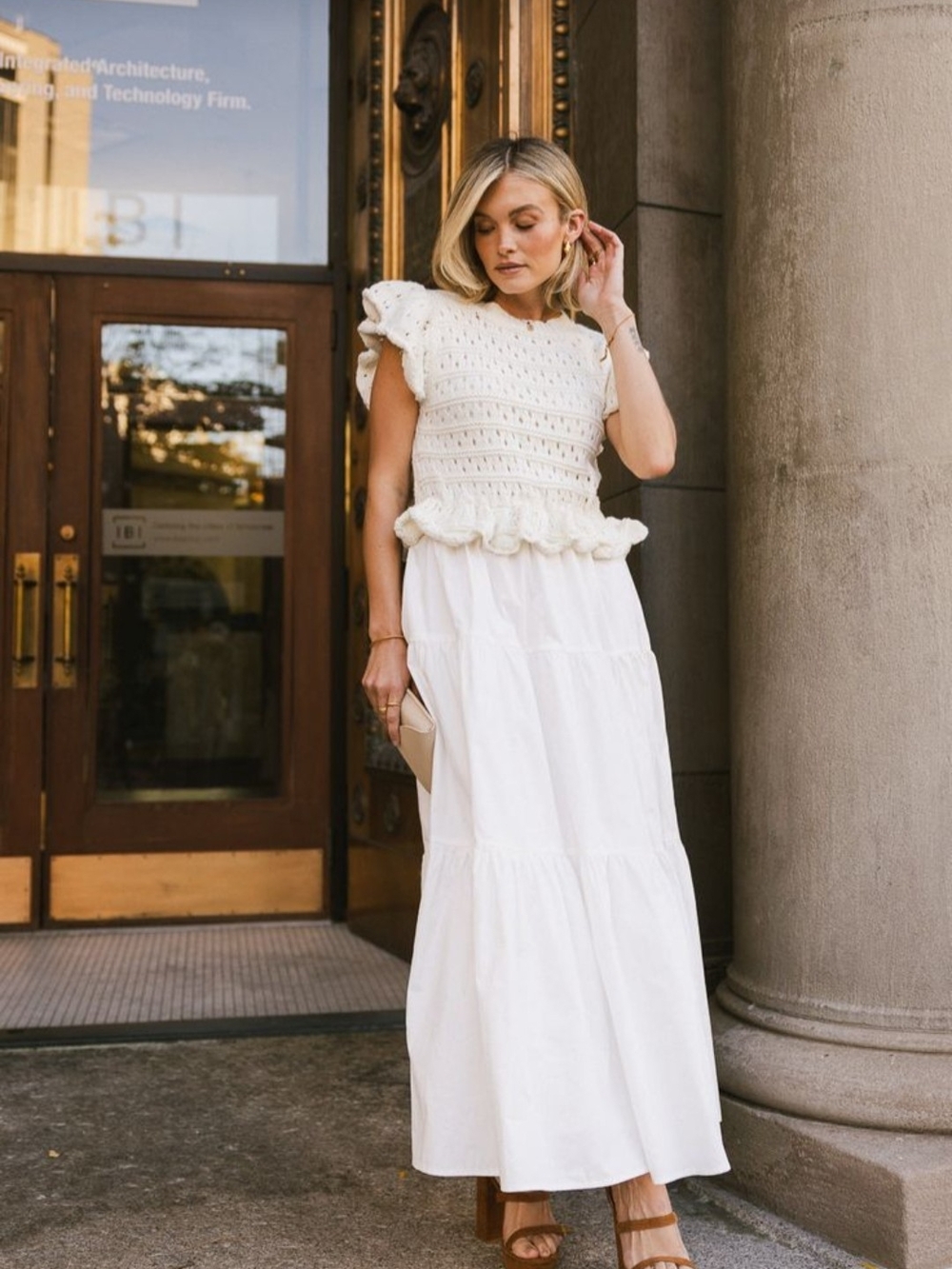 bohme Women's White Tiered Maxi DRESS, Elegant Summer Style